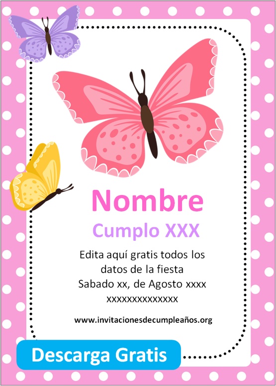 Invitaciones de Mariposa para editar de Cumpleaños cumpleaños